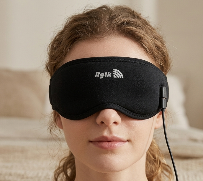 Heated eye mask in use